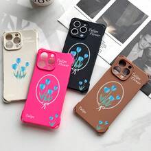 Funda de teléfono 1 pieza diseño de patrón de tulipán azul cuatro esquinas funda de teléfono colgante 15 Pro 14 Plus 16 12 13 TPU todo incluido esmerilado suave - Colores mixtos 3 - Ver 2