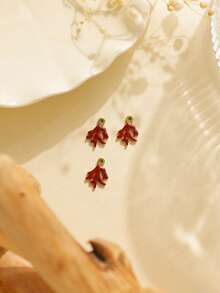 3pcs/Pack 304 Stainless Steel Red Oil Dripping Coral Pendant Accessories - Yellow Gold - View 4