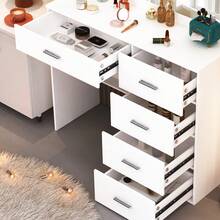 New Dresser For Summer, Dresser With Mirror And Bulb, Dresser With Multiple Drawers And Storage Shelves, Makeup Table, Dresser With 3 Color Modes And Adjustable Brightness, Bedroom, Large HD Mirror, Mirror And Jewelry Organizer, Gifts For Women - trắng - Xem 6