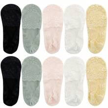 5 Pairs Women Socks Summer Thin Breathable Silicone Non-Slip Ladies Invisible Lace Boat Sock Transparent Fashion - Multicolor - View 8