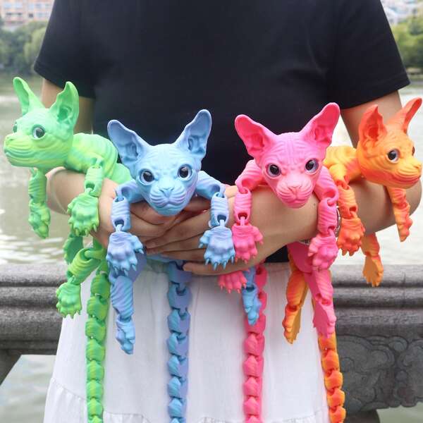 1 pieza Estatua enorme de gato esfinge de 50cm/19.69 pulgadas impresa en 3D, decoración para el hogar de gato sin pelo con ojos simulados realistas, articulaciones móviles de Body completo, decoración de gato de la serie arcoíris, regalo de decoración festiva, decoración de Navidad y Halloween, regalo perfecto para amantes de los gatos