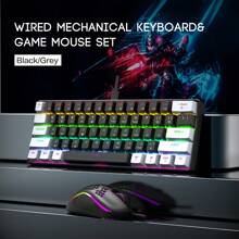 60% Gaming Keyboard And Mouse Set, Transparent Numpad, 61 Key Mini RGB Mechanical Keyboard, Detachable TYPE-C Cable, Suitable For PC/ Gamers, Typists, Travel, Business Travel