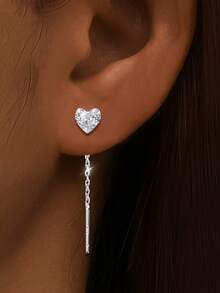 CVNANA 2 件优雅、精致、闪亮的心形方晶锆石女士耳环，可爱精致的链式耳线设计，经典气质，时尚女性礼物 - 适合日常佩戴和派对、音乐节或送礼，很棒的礼物，情人节珠宝配饰 - A - 查看 8