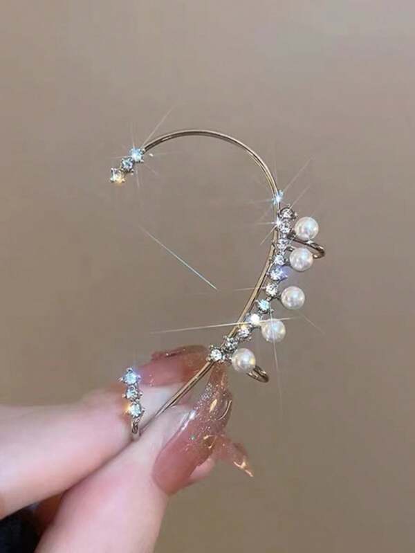 1 pieza Pendiente de oreja con cristales y perlas de moda, pendientes de lujo personalizados para mujeres, aptos para fiesta