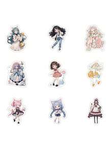 60pcs Lolita Stickers, Cartoon Cute Girl Stickers For Phone Case, Scrapbook, Planner Decoration - Multicolor - View 3