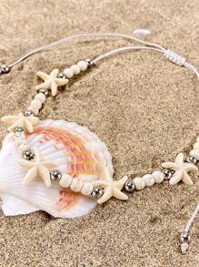 1 o talla grande sets de tobilleras de elementos marinos, con colgantes pequeños de conchas, estrellas de mar y conchas, tobilleras personalizadas y de moda con múltiples elementos ajustables, apropiadas para usarse en verano, vacaciones en la playa y natación