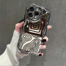 Funda para teléfono (1 unidad) con patrón geométrico abstracto y elementos orgánicos. Acabado electrochapado. Funda protectora suave para móviles. Compatible con phone 16, 15, 14, 13, 12, 11 Pro, Promax, 16, 15, 14 Plus. Diseño moderno y elegante. Resistente a golpes. - Blanco - Ver 5