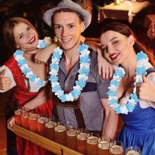 12 Packungen blaue weiße dekorative Oktoberfest Blumenketten, deutsche Bierfest Girlanden, wiederverwendbare falsche Blumenkränze für Themenpartys, Innen- und Außendekoration