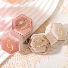 1pc Personalized Hexagonal Velvet Ring Box, Wedding/Engagement/Proposal Ring Box, Modern Ring Box, Anniversary Gift, Customized Name Wedding Ring Box With Dual Compartments