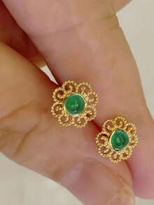 2 件 S925 纯银原创风车花纹理方晶锆石优雅耳钉，适合女性的百搭日常/派对/礼物珠宝