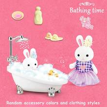 Adorable Bunny Rabbit Family Role-Play House Toy Set With Mini Flocked Doll Figures, Pretend Play Toys For Kids, Valentines, Easter Basket, Birthday Gift