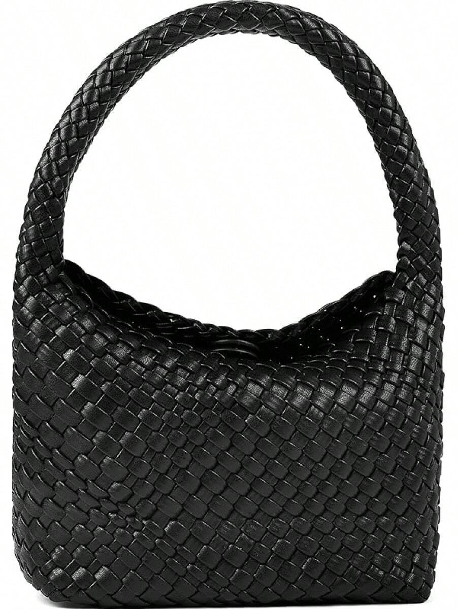 Woven Women's Bags, Vegan Leather Summer Beach And Travel Retro Chic Shoulder Bags - 黑色 - 查看 1