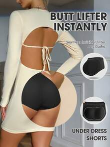 1pc Women Tummy Control Butt Lifting Seamless Shaper Briefs, Black Waist Cincher Panties - Black - View 4