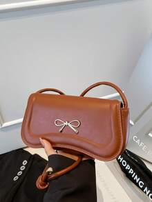 时尚新款蝴蝶结装饰单肩包，街头风格休闲通勤斜挎包，简约纯色腋下包，女士