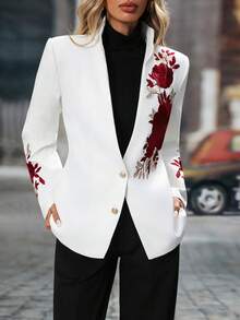 Soft Rose Embroidered Classic White Coat. - 白色 - 查看 5