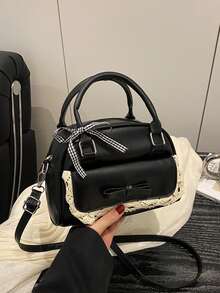 PU 材质简约时尚手提包，优雅女士波士顿包，适合日常、工作、休闲、通勤、节日礼物 - 黑色 - 查看 11