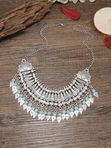 Vòng cổ đá quý hình giọt nước cổ điển, dây chuyền xương đòn ngắn cho phụ nữ thường ngày & đi biển Áo len chuỗi phụ kiện - Màu Bạc Cổ - Xem 4