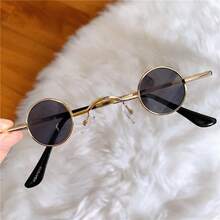 1 Piece Rock Punk Men's Fashion Glasses Classic Small Round Frame Wide Bridge Metal Frame Black Lens Glasses - Black - View 9