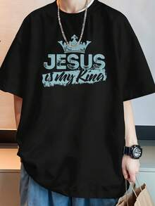 Camiseta Oversized Streetwear Jesus É Meu Rei Coroa Salvador REF 7215 VEST NERD - Preto - Visão 6