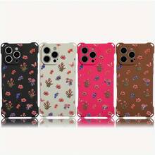 Funda para teléfono 1 pieza El diseño de patrón de flores de ilustración tiene cuatro esquinas que se pueden usar para colgar la funda del teléfono S. Es adecuado 14 Pro 12 15 Plus 16 13 TPU impreso suave - Colores mixtos 1 - Ver 2