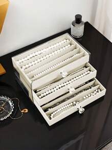 1 Multifunctional Jewelry Box, 3-Layer Necklace Storage Box, Drawer-Style Home Jewelry Storage Box, Suitable For Earrings, Rings, Necklaces, Bracelets, Suitable For Jewelry Stores And Daily Use, Large Capacity, An Ideal Gift For Women And Girls, Drawer-Style Home Jewelry Storage Box, Suitable For Earrings, Rings, Necklaces, Bracelets, Suitable For Jewelry Stores And Daily Use, Large Capacity, An Ideal Gift For Women And Girls