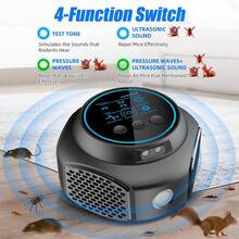 Ultrasonic Mice Repeller, Electronic Rodent Indoor Squirrel Deterrent Repellent Outdoor With 4 Modes Rat Spider Mouse Repellent For Attic House Garage Basement Warehouse - 黑色 - 查看 4