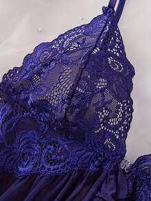 SOFUSEN 女士性感深V蕾丝莲花文胸套装，卧室、浴室、派对等场合皆宜的多功能内衣 - 紫色 - 查看 6