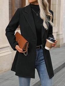 Abrigo largo de mujer con botones delanteros, de unicolor, de manga larga, elegante y casual, con bolsillos