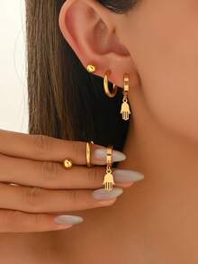 Set de 6 piezas de aretes de acero inoxidable de moda sencilla y versátil para mujer, adecuados para uso diario - multicolor - Ver 20