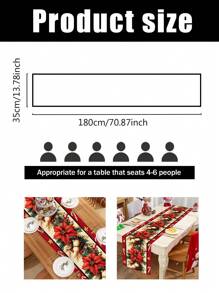 1pc 35*180cm/13.78*70.87inch Christmas Tablecloth, Red Candle, Holly, Golden Christmas Flower & Bell Decor With Golden Edge, Festival Fabric Decoration Suitable For Dining Table, Coffee Table, Hallway, Create Warm Christmas Atmosphere