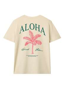 Áo thun nữ tay ngắn cổ tròn in hình cây cọ, kiểu dáng thời trang nghỉ dưỡng, món đồ thiết yếu hàng ngày. Áo thun in hình, màu trắng, đen, hồng, thích hợp cho kỳ nghỉ. - Màu be - Xem 5