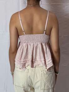 Women's Ruffle Tank Tops Summer Fashionable Backless Sleeveless Deep V Neck Spaghetti Strap Camisole - Pink - View 3