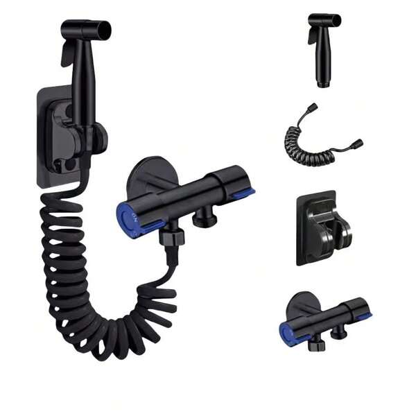 Badezimmer Toiletten-Matching Bidet Spray Set, Doppelt gesteuerter Doppel-Ausgangsarmatur mit 1,5M flexiblem Schlauch