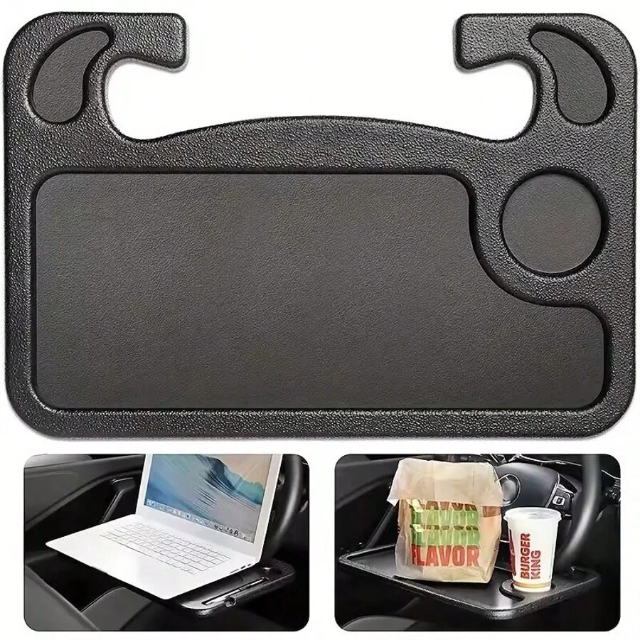 4 In 1 Car Steering Wheel Table, Multifunctional Car Seat Tray For Eating And Working, Double-Sided Design Steering Wheel Table Table For Laptop, Food, Car Accessories Car Steering Wheel Desk | Steering Wheel Tray For Laptop Car Mount With Pen Holder | Car Food Tray For Eating With Drinks Holder | Multipurpose Travel Car Accessories - 灰色 - 查看 1