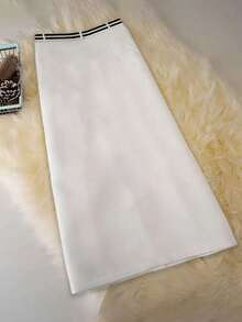 Women's Front Button A-Line Midi Skirt With Unique Design, Flattering - White - View 2