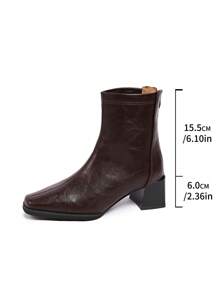 2025秋冬新款时尚纤细高跟靴，简约过膝长靴，方头女靴 - 棕色 - 查看 9