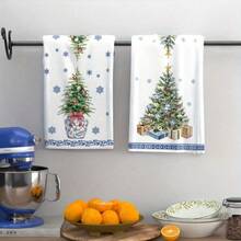 2pcs Set Of Christmas Themed Towels, Designed With Christmas Snowman And Christmas Tree Pattern Printed Towels, Machine Washable, Heat-Resistant, Absorbent And Reusable, Room Decoration, Kitchen And Bathroom Towels, Party Decoration, Home Decoration, Ideal Christmas Gift - Multicolor - View 11