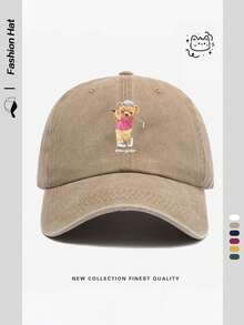 1 件女士卡通高尔夫熊主题印花棒球帽，透气可调节高尔夫太阳帽，男女款休闲户外遮阳帽，适合海滩、派对、度假、建筑工地