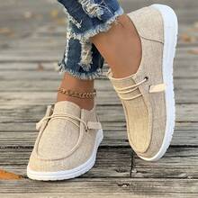 [The Shoes Run Large, Please Order One Size Smaller]Ladies' Comfortable And Lightweight Round-Toe Slip-On Canvas Flat Shoes, Anti-Skid Casual Sports Shoes - 卡其色 - 查看 3