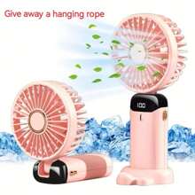 1 pièce Ventilateur à main personnel, avec support de téléphone portable et cordon, petit ventilateur portable, ventilateur de bureau, alimentation par batterie rechargeable USB, affichage numérique LED, 5 vitesses, réglable à 90°, flux d'air de refroidissement puissant et silencieux. Idéal pour l'extérieur, les voyages, le bureau, la maison et la voiture. Ventilateur pliable et portable, parfait pour la Fête des Mères, la Fête des Pères, les diplômés, les anniversaires, les fêtes à Hawaii