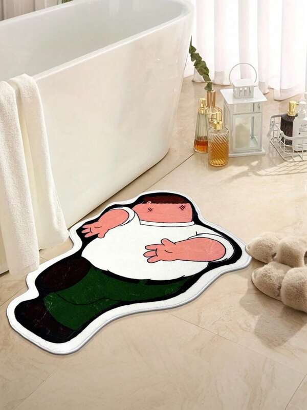 1pc Cartoon Character Patterned Area Rug, Natural Plant Aroma Bath Mat, Absorbent Non-Slip Pad, Fragrance Lasts 5-7 Days, Washable Carpet Doormat For Living Room, Bedroom, Hallway, Entrance With Cartoon Characters Wearing Green Pants And White Tops, Suitable For Unique Cartoon Style Bedroom, Sofa, Living Room, Game Room And Home Decor, Applicable For All Seasons