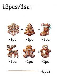 48/13/12件装圣诞装饰挂件，卡通圣诞老人、五角星、天使、姜饼人、驯鹿雪橇等图案，饼干造型挂饰，圣诞用品，圣诞树装饰品，圣诞装饰，适用于圣诞派对、主题派对、圣诞派对礼品