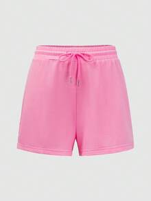 Set de 3 pantalones cortos deportivos de cintura elástica de unicolor - Rosa - Ver 5