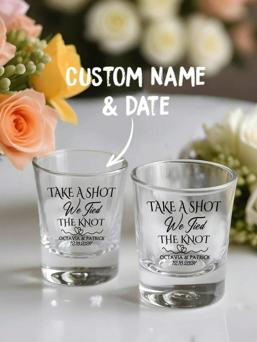 1/2pcs Custom Wedding Shot Glasses, Custom Tumbler Glass, Custom 45mL Glasses, Custom Glassware, Personalized Shot Glasses, Custom Gift, Personalized Glassware, Personalized Tumbler, Unique Wedding Favors For Guests, Bulk Wedding Party, Take A Shot We Tied The Knot, Gift For Wedding, Ideal For Anniversaries, Wedding