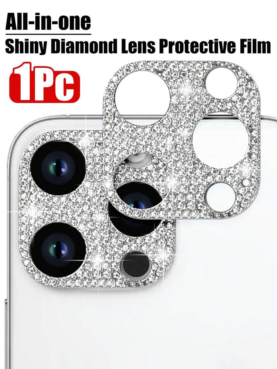 （1片装）一体式钻石相机镜头保护膜，适用于 16 Pro Max/16/16 Pro/16 Plus/15 Pro Max/15/15 Pro/15 Plus/14 Pro Max/14/14 Pro/14 Plus/13 Pro Max/13/13 Pro/12/11，闪亮相机镜头保护膜，3D闪光水晶钻石防水防刮闪亮圆点金属装饰贴纸，银色防水防震防指纹全覆盖