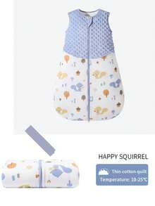 1.5 Tog Infant Toddler Cozy Comfort Swaddle Sleepsack Spring Autumn Sleeveless Doudou Velvet Cartoon Printed Sleeping Bag - Blue - View 3