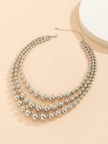 1pc Women's Exaggerated Multi-Layer Geometric Beaded Necklace, Choker Necklace - Silver - View 2