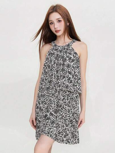 Fresh Vacation Style Ditsy Floral Sleeveless Dress, Chic Short Summer Dress