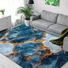 Tapete artístico grande em estilo nórdico, em mármore e dourado, feito de veludo cristal com fundo de borracha antiderrapante, lavável à máquina, material espesso e denso que previne o desbotamento, adequado para salas de estar e quartos. Azul-marinho com detalhes dourados, ideal para feriados como Natal, Ação de Graças, Páscoa, Dia das Mães e Dia dos Pais. Decoração de quarto, acessórios para banheiro, volta às aulas, decoração para entrada, banheiro, cozinha. - Multicolorido - Ver 39