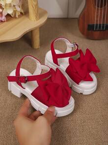 New Summer Fashion Girls High Heel Sandals, Bow Decor Sweet & Cute Thick-Soled Comfortable, Suitable For Outdoor Play & Vacation